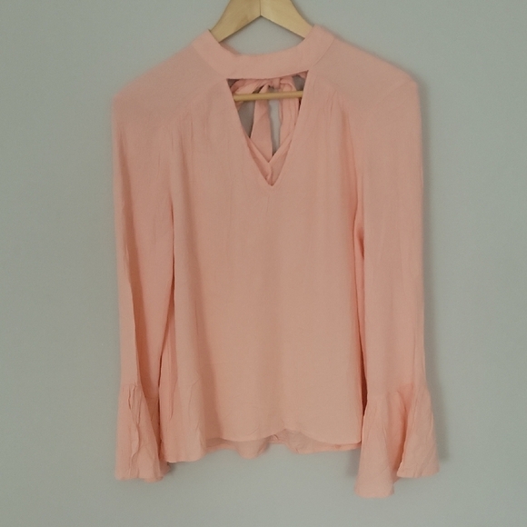 Love Riche Tops - Love Riche Salmon Asymmetrical Bell Sleeve Blouse